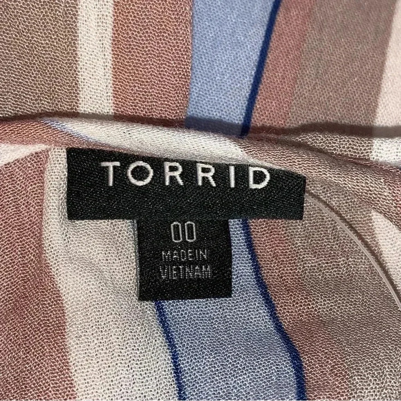 TORRID 00 Crinkle Gauze Smocked Tank Blue Taupe Striped (Fits Like US 10/12 M) - Picture 7 of 9
